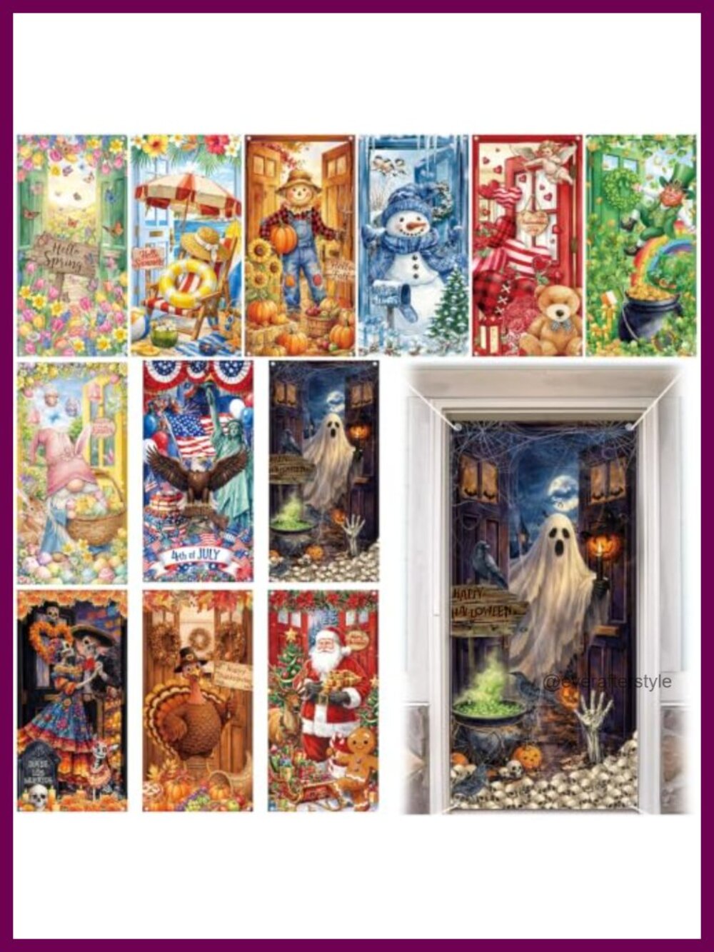 12 Pack Seasonal Door Cover Set Polyester Waterproof Hanging Holiday Decor